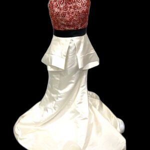 Ashley Lauren Strapless Evening Gown with Red Sequined Bodice - Size 6
